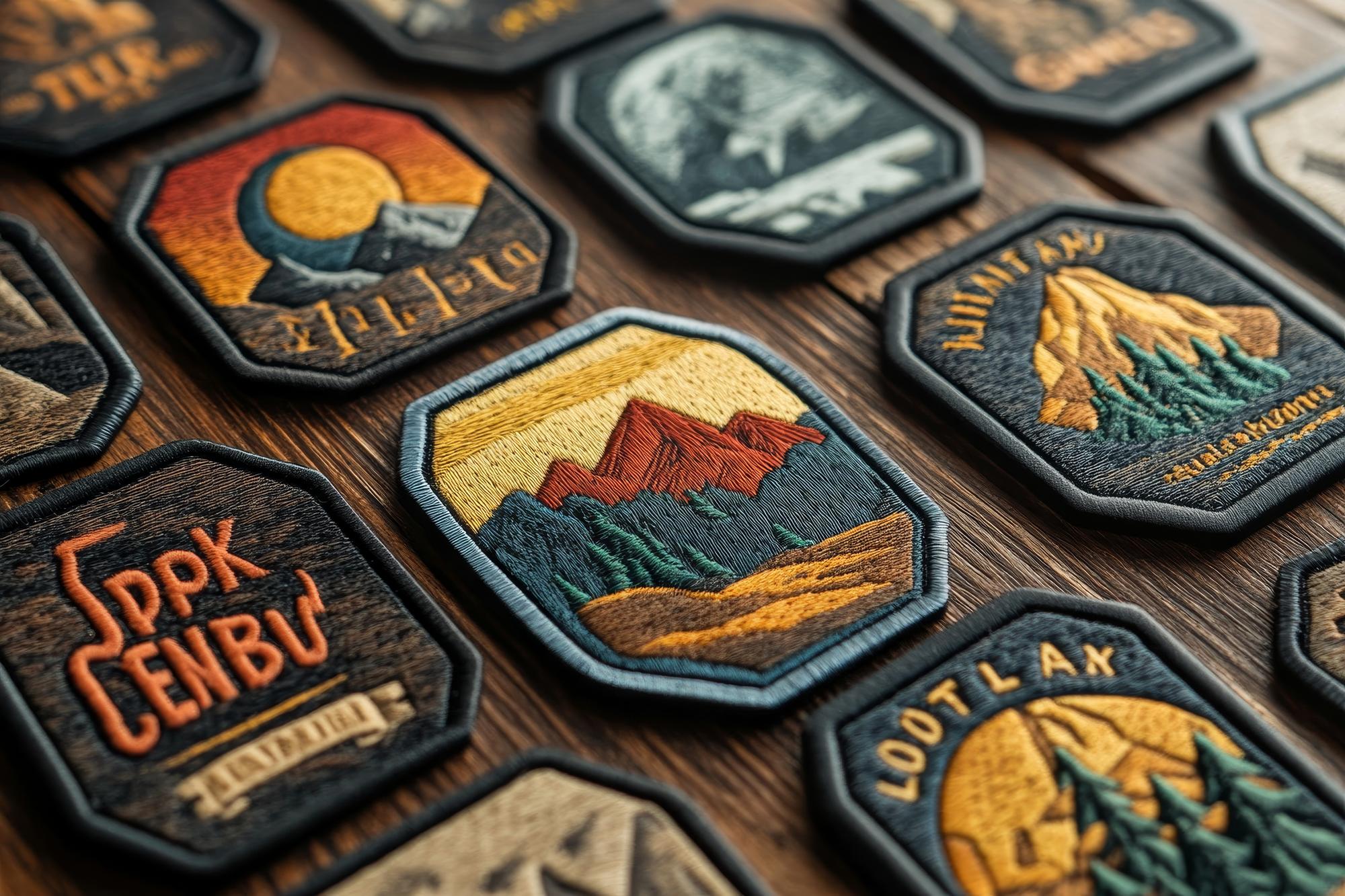 Branded patches lined up