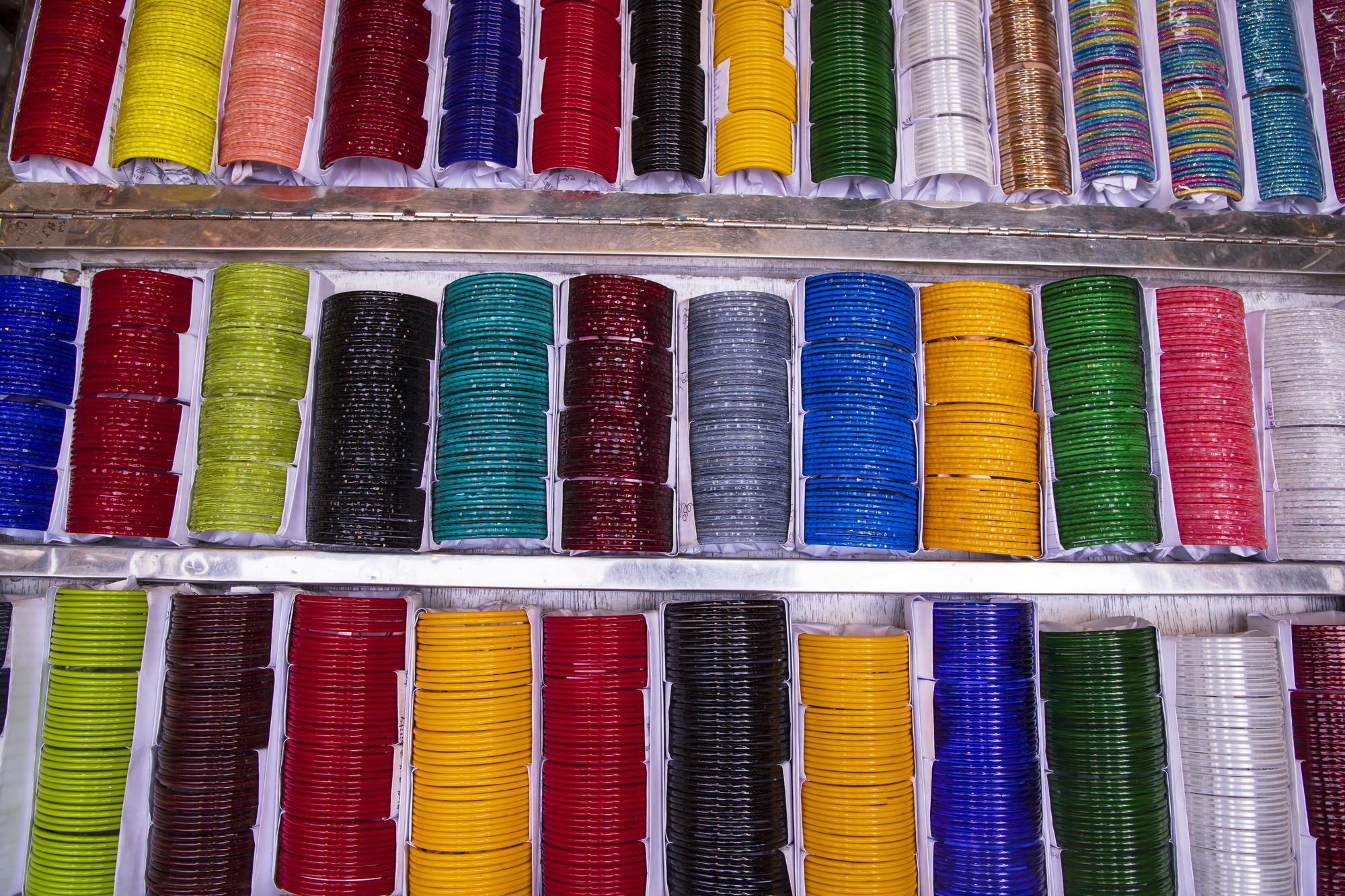Stack of embroidered sample swatches